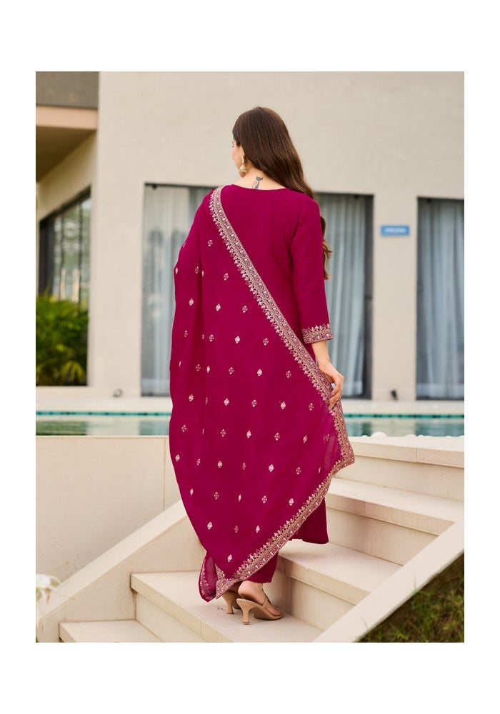 Malishka Export Magenta Anarkali Kurta Pant With Dupatta for Women - Image 2